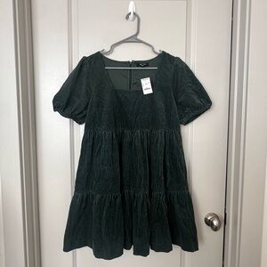 Madewell Puff Sleeve Green Corduroy Mini Dress NWT